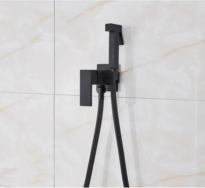 Black Bidet Faucet Brass Shower Tap Washer Mixer Cold Hot Water Mixer Crane Square Shower Sprayer Head Tap Toilet Faucets