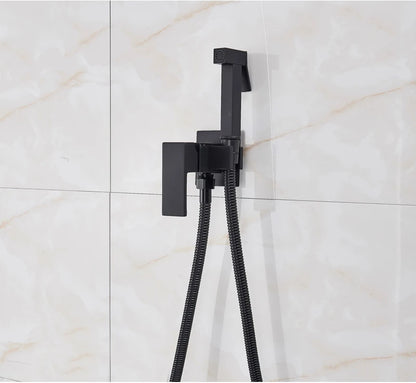 Black Bidet Faucet Brass Shower Tap Washer Mixer Cold Hot Water Mixer Crane Square Shower Sprayer Head Tap Toilet Faucets