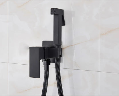 Black Bidet Faucet Brass Shower Tap Washer Mixer Cold Hot Water Mixer Crane Square Shower Sprayer Head Tap Toilet Faucets