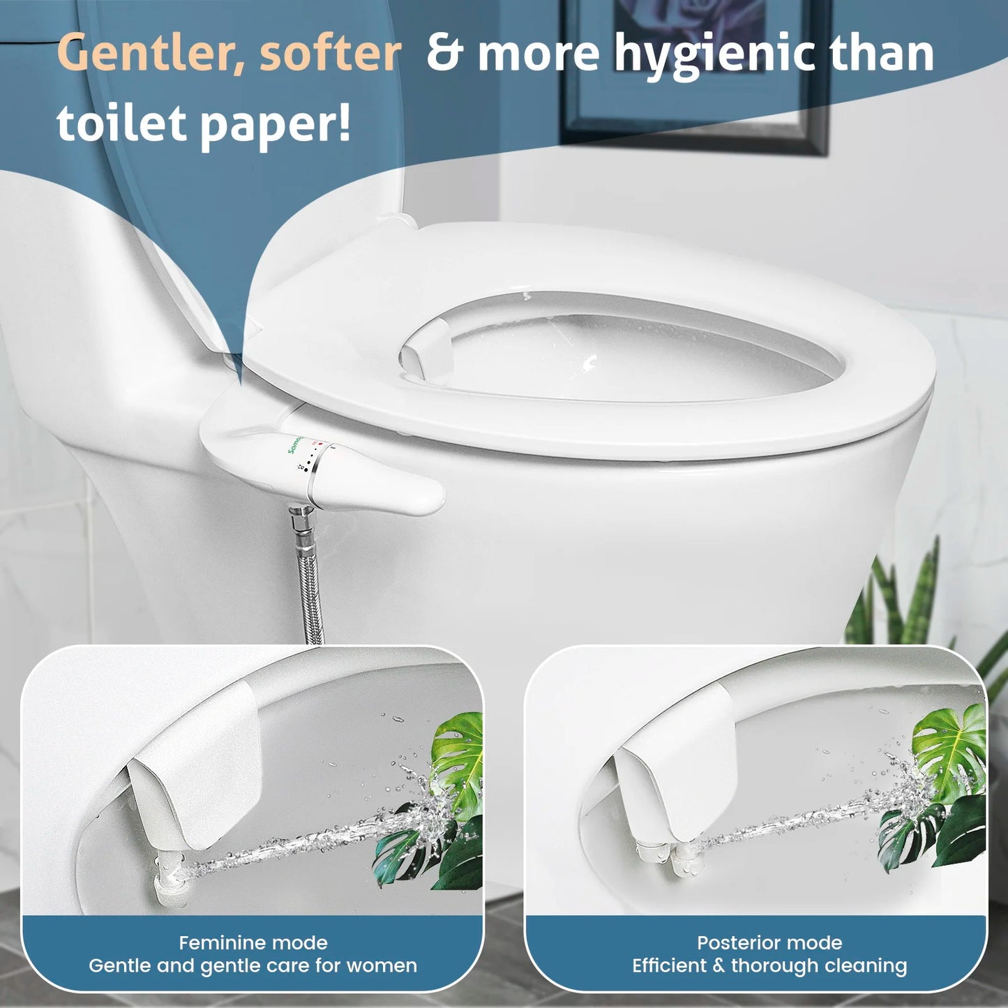 SAMODRA Ultra Slim Bidet Attachment for Toilet Seat - Dual Nozzle, Adjustable Water Pressure.