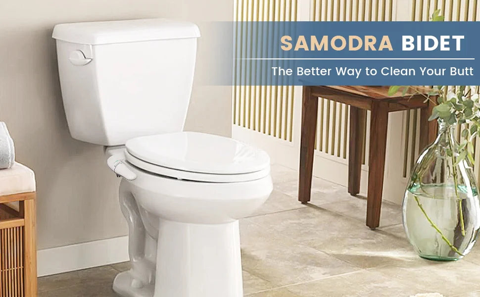 SAMODRA Ultra Slim Bidet Attachment for Toilet Seat - Dual Nozzle, Adjustable Water Pressure.