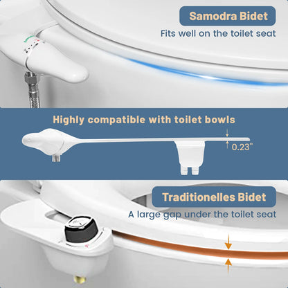 SAMODRA Ultra Slim Bidet Attachment for Toilet Seat - Dual Nozzle, Adjustable Water Pressure.