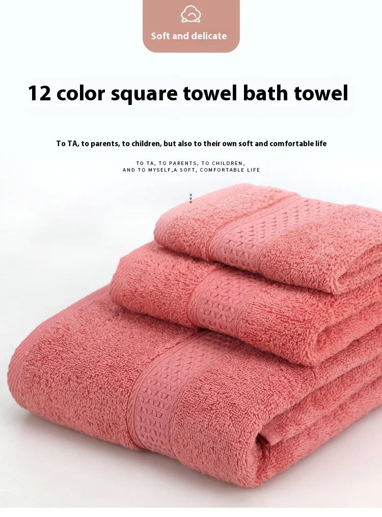 Pure Cotton Towel Long Staple Cotton 12 Color Thick Enlarged Absorbent Household Square Towel  Embroidered All Cotton Towel