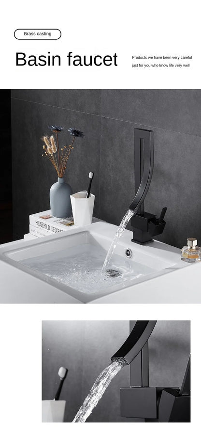 Gold Rotation Basin Faucet Brass Bathroom Faucet Sink Mixer Tap Deck Mounted Hot Cold Mixer Tap Elegant Faucet Waterfall Spout