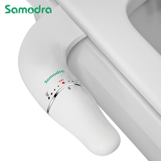 SAMODRA Ultra Slim Bidet Attachment for Toilet Seat - Dual Nozzle, Adjustable Water Pressure.